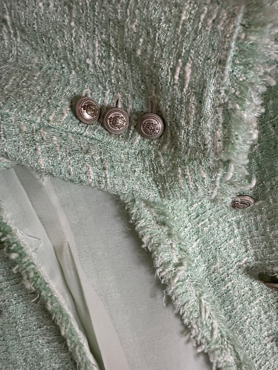 Zara Mint Bouclé Fringe Double-Breasted Blazer Jacket - Picture 4 of 6